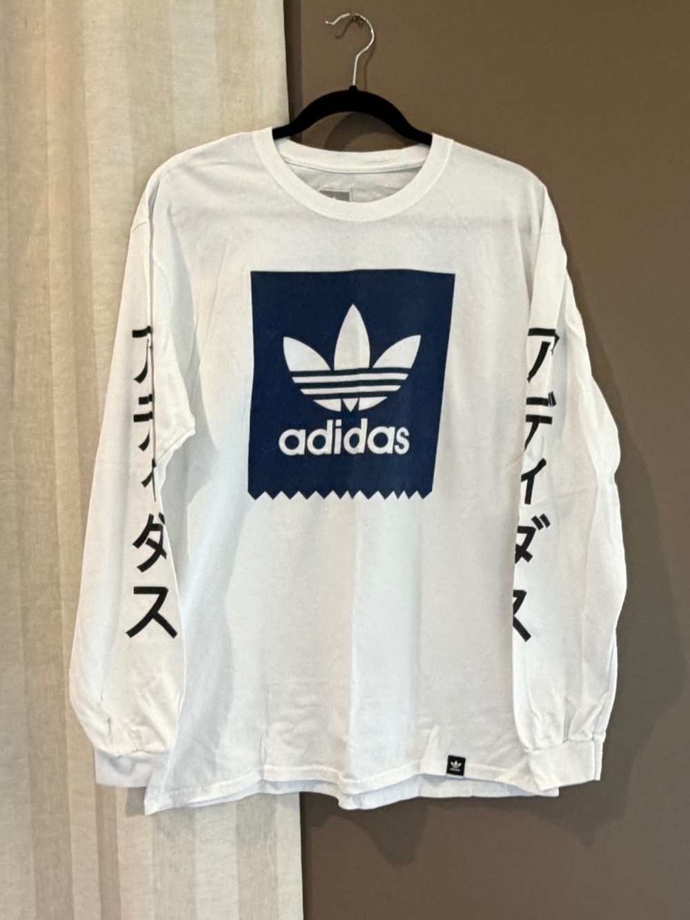 Adidas White Long Sleeve with Print on front and sleeves, Size Large